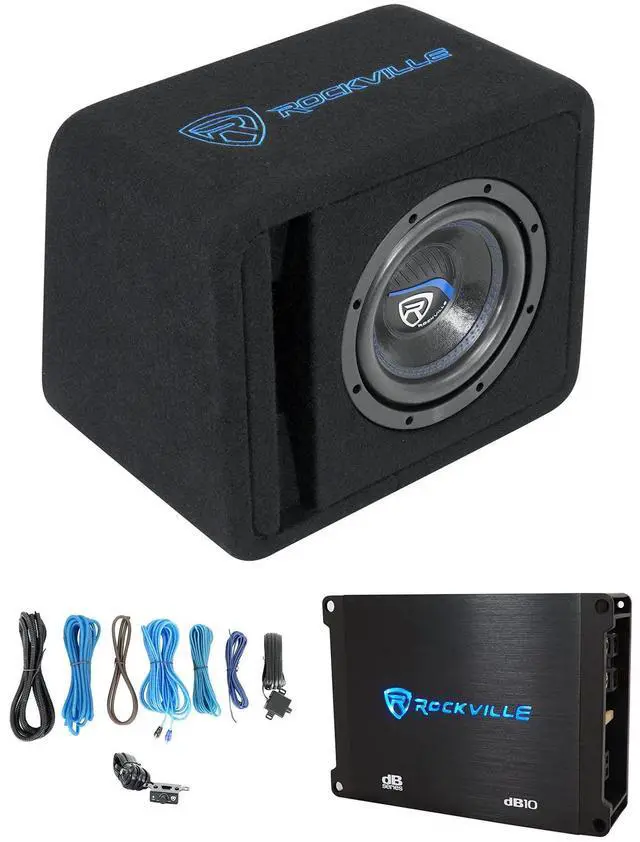 Main image of SK58 Package 8" Loaded K5 Car Subwoofer with Amplifier | Vented Enclosure, dB10 Mono Class D Amp, 800W Peak/200W RMS CEA, Wiring Kit Included, 4 Ohm, MDF Cabinet