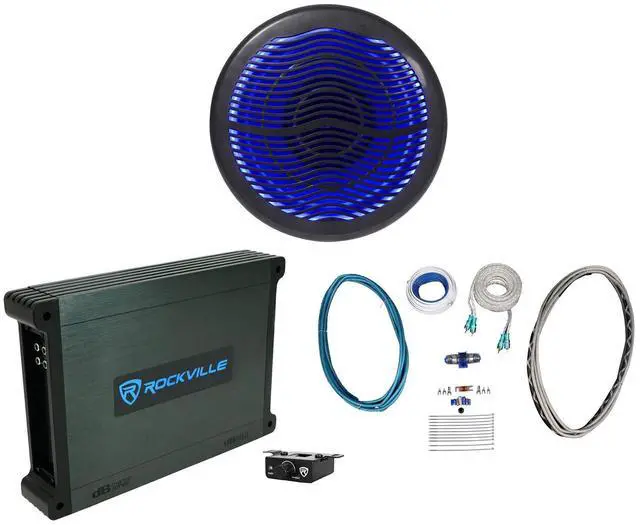 Main image of MS10LB 10" Black Marine Free Air Subwoofer Bundle with dBM12 Amp | 2400W Peak / 600W RMS, DVC 4-Ohm, LED, 2000W Peak / 500W RMS Class D Mono Amp, Bass Knob, RMWK4 4 AWG Wire Kit, 3-Items
