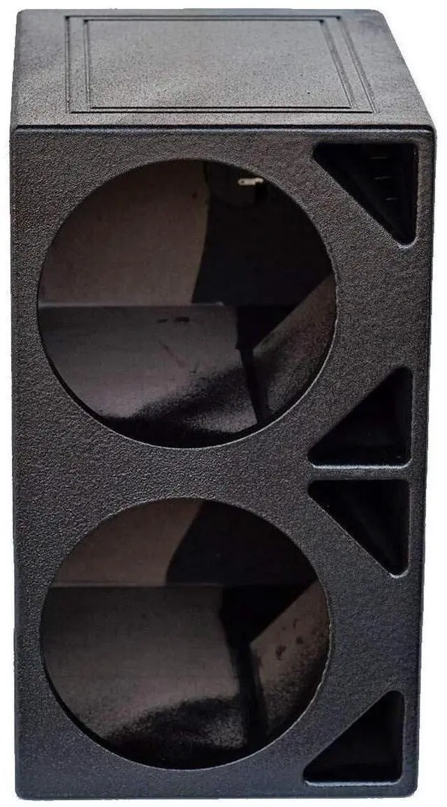 Alt view image 6 of 7 - Dual 10 Inch Vented Triangle Ported Wood Subwoofer Enclosure Box with Durable Bedliner Spray and Spring Loaded Terminals, Black