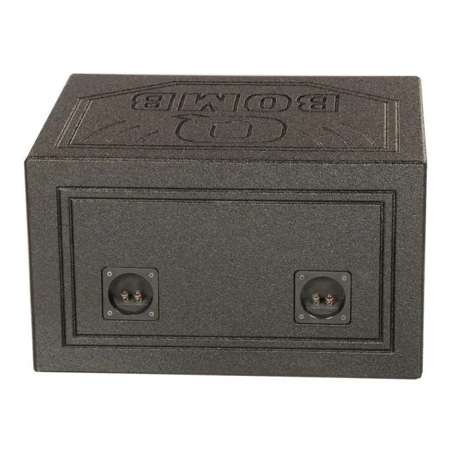 Alt view image 7 of 7 - Dual 10 Inch Vented Triangle Ported Wood Subwoofer Enclosure Box with Durable Bedliner Spray and Spring Loaded Terminals, Black