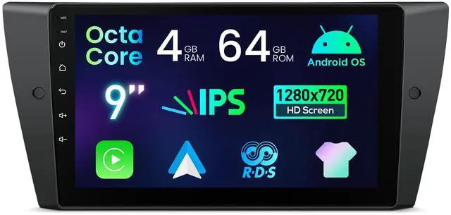 Main image of Android 14 Car Stereo for BMW 3 Series E90 E91 E92 E93 M3, 9 Inch Touch Screen Car Radio GPS Navigation Bluetooth Built-in DSP Head Unit Wireless CarPlay Android Auto (4+64GB)