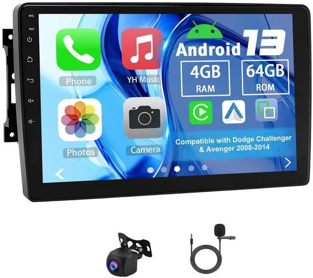 Main image of Double Din Car Radio for Dodge Challenger & Avenger 2008-2014 | Android 13 4G+64G 10" Touch Screen Car Stereo with Wireless Carplay Android Auto GPS WiFi Mic Backup Camera