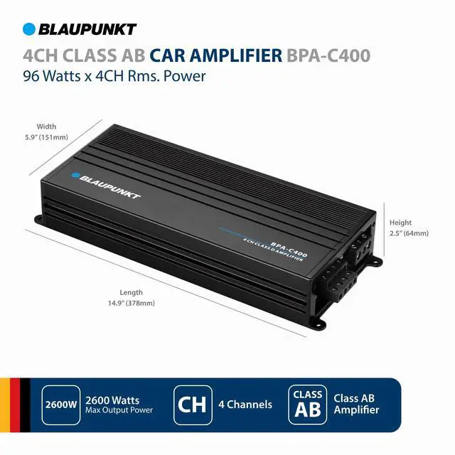 Alt view image 2 of 5 - BPA-C400 Elite Car Audio Class AB 4-Channel 2600W Stereo Amplifier