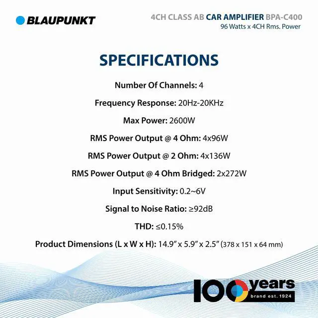 Alt view image 3 of 5 - BPA-C400 Elite Car Audio Class AB 4-Channel 2600W Stereo Amplifier