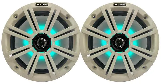 Main image of 8" 300 Watt Max Power 2-Way Marine OEM Replacement RGB Multicolor LED Coaxial Boat Audio Speakers (Pair) with White Grilles