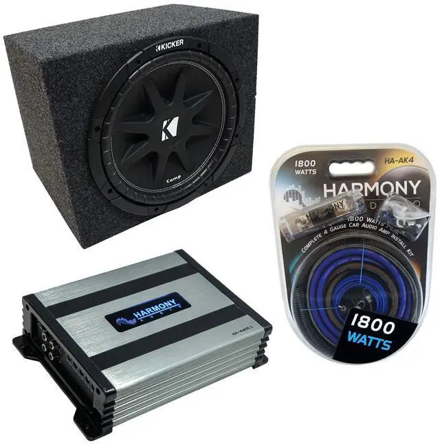 Main image of Universal Car Stereo Rearfire Sealed Single 10" Kicker Bundle Comp C10 Sub Box Enclosure & Harmony HA-A400.1 Amp