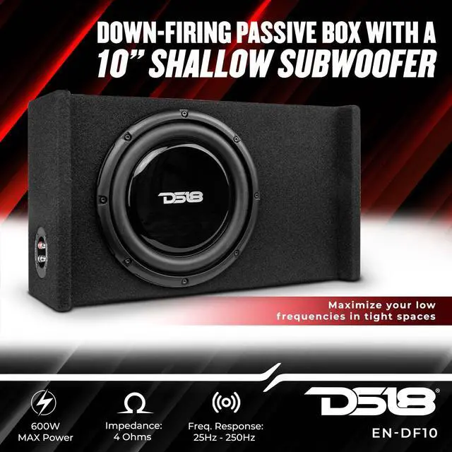 Alt view image 2 of 6 - EN-DF10 10" Shallow Thin Subwoofer Enclosure Down-Firing Compact Sealed Design for Car Trucks 600 Watts Black