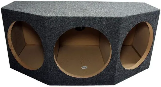 Main image of Triple 12" Inch Subwoofer Box Sealed Rear Angle 3 Sub Enclosure ASC 312H | Huge trunk-filling bass, 3 hole design for your choice of drivers, stereo wiring ready, works in hatchbacks and SUVs