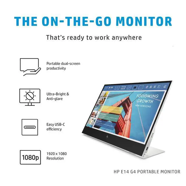 Alt view image 6 of 6 - 14" FHD IPS Portable Monitor with Anti-Glare, Flicker Free | 5ms Response Time, 400 nits Brightness, USB-C & Dockztorm USB Port Expander, Silver Color