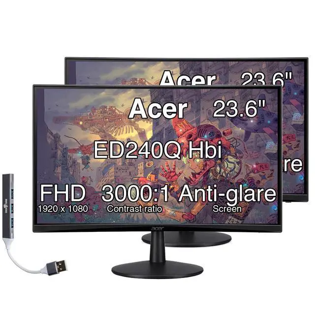 Main image of Nitro ED240Q 24-Inch 1500R Curved FHD Monitor (2 Pack) | FreeSync, 1ms Response Time, ZeroFrame Design, HDMI, VGA, VESA Mount (100mm) & Dockztorm USB Port Expander Black