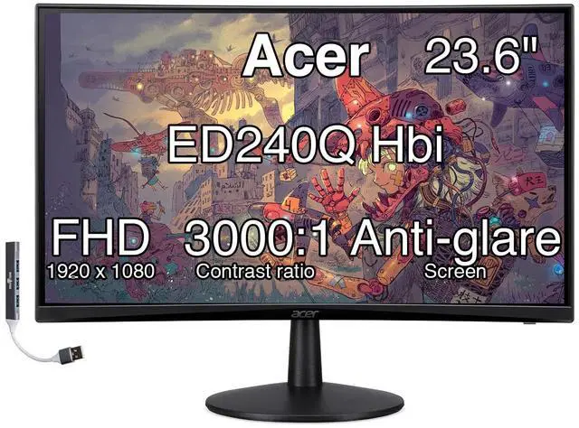 Main image of Nitro 24" Curved Gaming Monitor 100Hz FHD 1500R Curve ZeroFrame Design | FreeSync, 1ms Response Time, VESA Mount (100mm), VGA, HDMI & Dockztorm USB Port Expander, Black