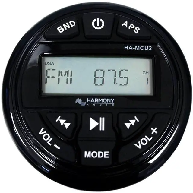 Main image of Gauge Style Marine Radio Bluetooth AM/FM USB Boat Stereo Weather-Resistant Round Media Center, Wireless Music Streaming, Compact Dash Mount Receiver, for Pontoons and Watercraft
