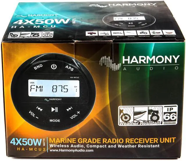 Alt view image 2 of 6 - Gauge Style Marine Radio Bluetooth AM/FM USB Boat Stereo Weather-Resistant Round Media Center, Wireless Music Streaming, Compact Dash Mount Receiver, for Pontoons and Watercraft