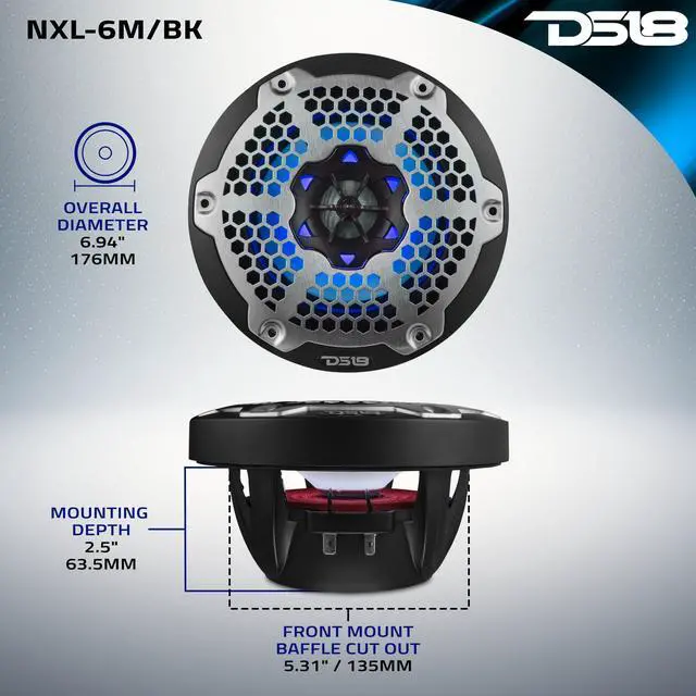 Alt view image 6 of 7 - Hydro NXL-6M/BK - High End Mesh Grill Coaxial Speaker Pair - 2-Way Car Speaker with Integrated RGB Lights - 300 Watt Car Audio System - Water Resistant Speakers - 6.5 Inches, Black