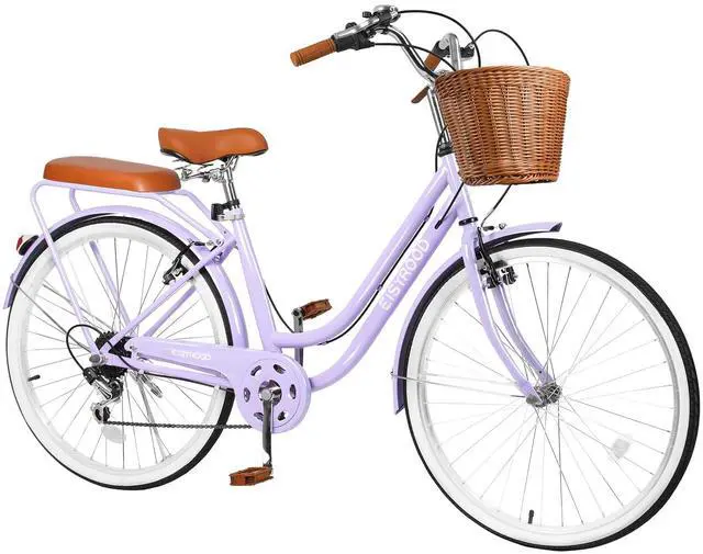 Main image of 26" Women's Cruiser Bike, 7-Speed City Bike Duable Bar Featuring Convenient Basket & Rack, Perfect Adult Bicycle for Commuting, Leisure, and Stylish Comfortable Rides, Purple