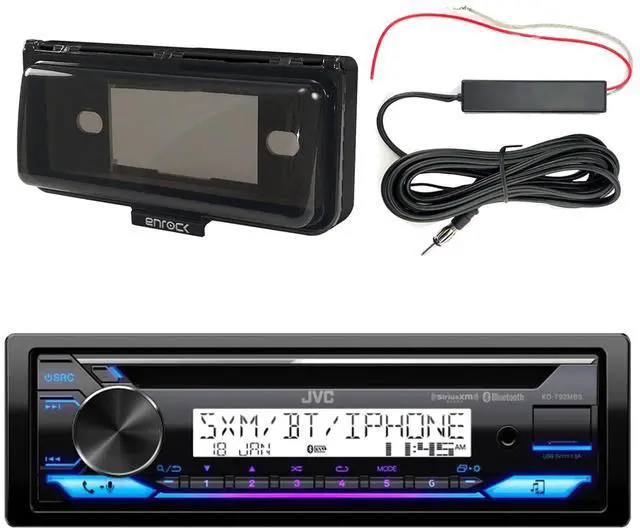 Main image of JVC KD-T92MBS Single DIN Marine Bluetooth USB AUX AM/FM Stereo CD Player Receiver, Marine Dash Kit Protector Radio Cover, Amplifier Booster Kit
