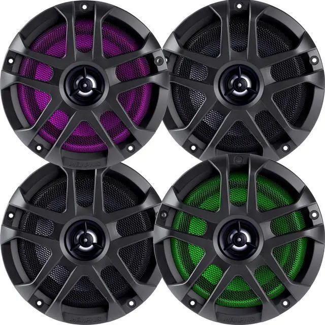 Main image of 6.5" LED Marine Coaxial Speakers - 2 Pair (4 Units) - OEM Bulk Pack MXA60L with Metal Gray Grilles