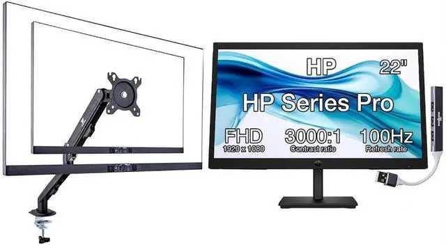 Main image of HP Series 3 Pro 22" FHD VA Monitor Anti-Glare, Flicker Free, VESA Mount | 5ms Response Time, Brightness 250 nits, Tilt, HDMI, Black Color Ergoflexy Single Mount Arm
