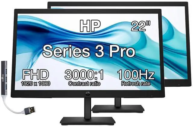 Main image of HP Series 3 Pro 22" FHD VA Monitor Anti-Glare, Flicker Free, VESA Mount | 5ms Response Time, Brightness 250 nits, Tilt, HDMI, Black Color- 2Pack