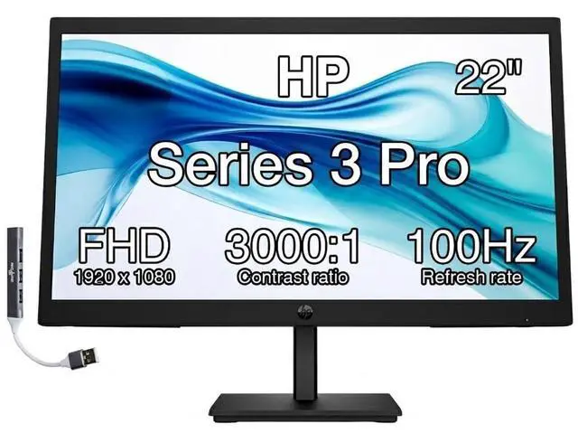Main image of HP Series 3 Pro 22" FHD VA Monitor Anti-Glare, Flicker Free, VESA Mount | 5ms Response Time, Brightness 250 nits, Tilt, HDMI, Black Color