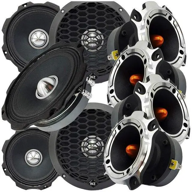 Main image of 4X WZ6G Warzone Series 6.5-inch Pro 1000 Watts Peak Power Handling Midrange Loud Speaker + 4X WZ40TW 2400 Watts Heavy Duty Titanium Super Tweeter