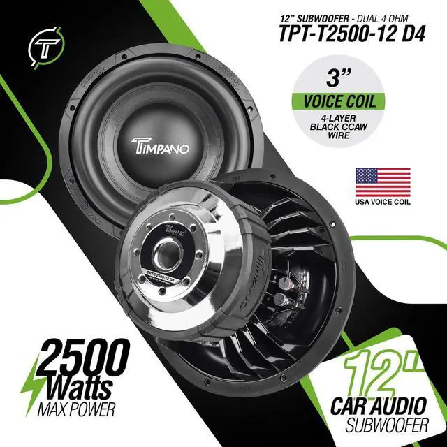 Alt view image 2 of 7 - 12 Inch Subwoofer D4 2500 Watts Max Power Dual 4 Ohm, 12 Subwoofer Speaker 23.5 mm High Xmax, TPT-T2500-12 D4, 3 in Voice Coil, Competition Sub Woofer for Car Audio Systems (Single)