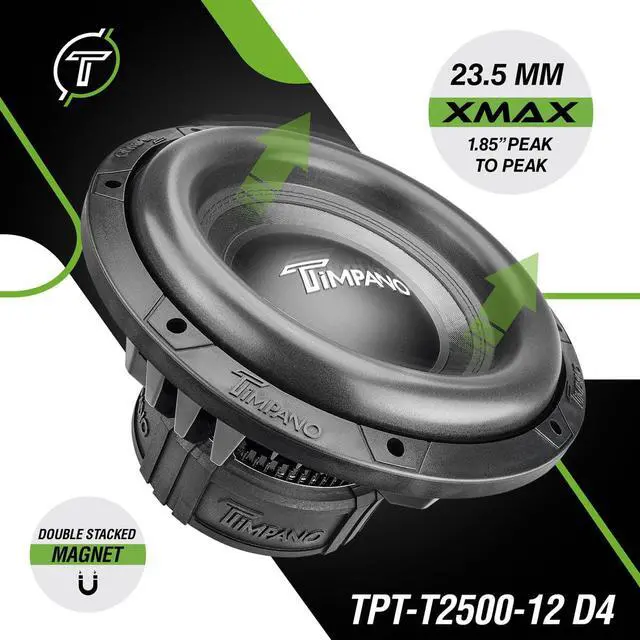 Alt view image 4 of 7 - 12 Inch Subwoofer D4 2500 Watts Max Power Dual 4 Ohm, 12 Subwoofer Speaker 23.5 mm High Xmax, TPT-T2500-12 D4, 3 in Voice Coil, Competition Sub Woofer for Car Audio Systems (Single)