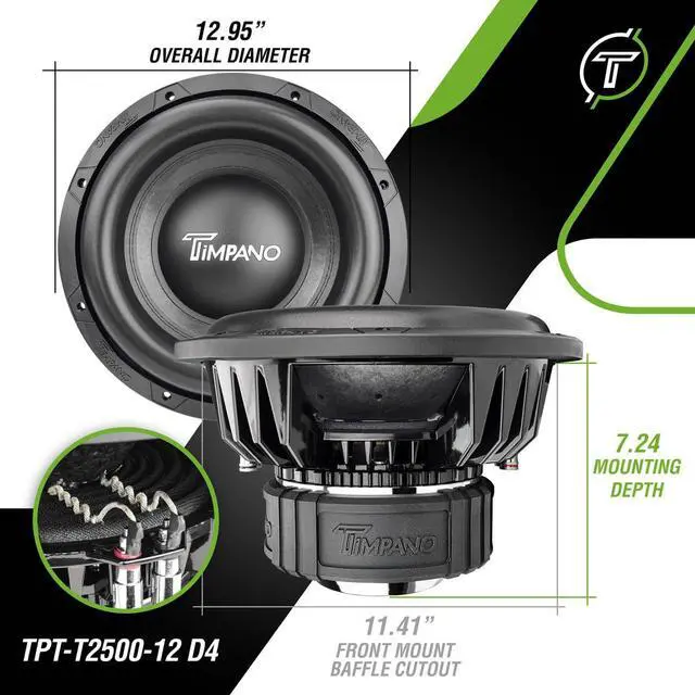 Alt view image 6 of 7 - 12 Inch Subwoofer D4 2500 Watts Max Power Dual 4 Ohm, 12 Subwoofer Speaker 23.5 mm High Xmax, TPT-T2500-12 D4, 3 in Voice Coil, Competition Sub Woofer for Car Audio Systems (Single)