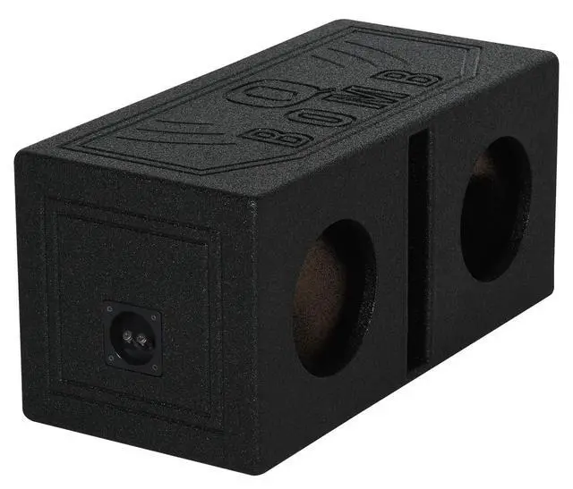 Alt view image 2 of 4 - RQB8 Dual 8" Vented Subwoofer Box Enclosure with Bed Liner Finish | 3/4" MDF Construction, Spring Loaded Terminals, 1.0 Cu Ft per Sub, 40 Hz Tuning Frequency, Car Audio