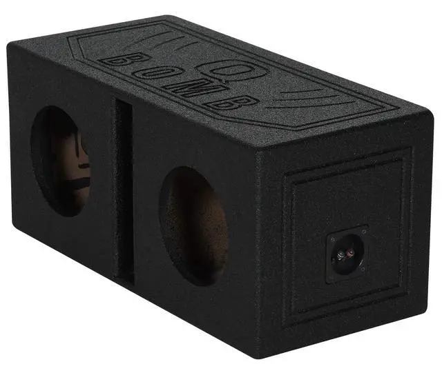 Alt view image 3 of 4 - RQB8 Dual 8" Vented Subwoofer Box Enclosure with Bed Liner Finish | 3/4" MDF Construction, Spring Loaded Terminals, 1.0 Cu Ft per Sub, 40 Hz Tuning Frequency, Car Audio