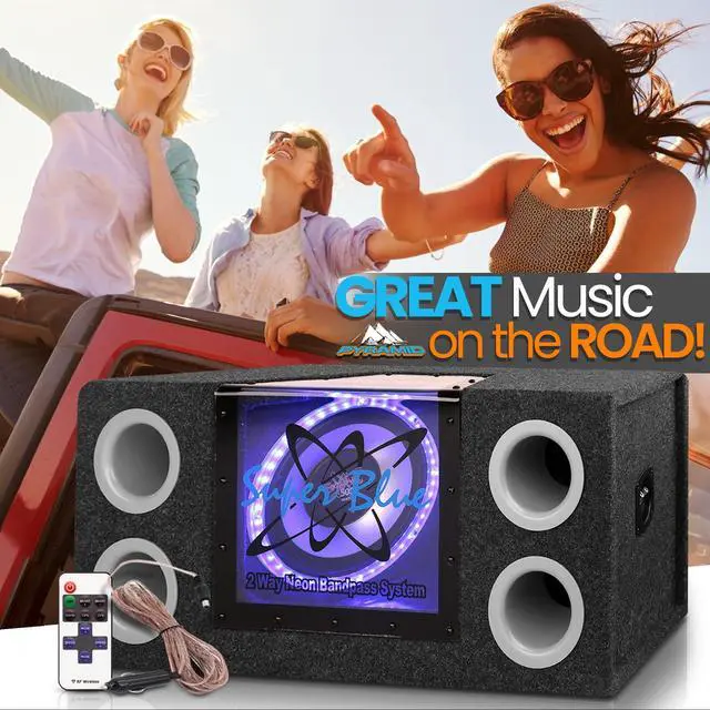 Alt view image 7 of 7 - 1000W Dual Bandpass Speaker System - Car Audio Subwoofer w/ Neon Accent Lighting, Plexi-Glass Front Window, 4 Tuned Ports, Silver Polypropylene Cone & Rubber Edge Suspension - BNPS102