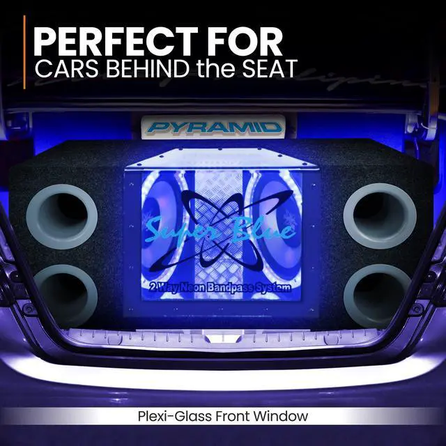 Alt view image 6 of 7 - 1000W Dual Bandpass Speaker System - Car Audio Subwoofer w/ Neon Accent Lighting, Plexi-Glass Front Window, 4 Tuned Ports, Silver Polypropylene Cone & Rubber Edge Suspension - BNPS102