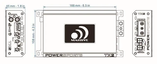 Alt view image 3 of 7 - TX2 4-Ohm Full-Range Bluetooth Marine Amplifier | 120W RMS Waterproof Amp, Wireless Audio, Compact Class D Power for Boats, UTV, ATV & Outdoor Systems