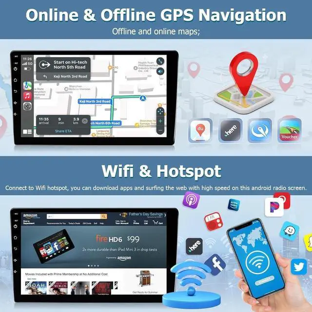 Alt view image 6 of 7 - 4+64G Car Stereo for Toyota Scion xB 2008-2015 with Wireless Carplay/Android Auto, 9 Inch Touch Screen Android 14 Car Radio Stereo with GPS Navigation Bluetooth Backup Camera