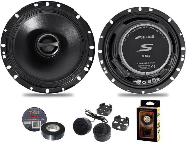 Main image of Alpine S-S65 (Type-S) 480W Peak (160W RMS) 6.5" S-Series 2-Way Coaxial Car Speakers+Free Mobile Bracket, Tweeter TW600, Electrical Tape BT1700