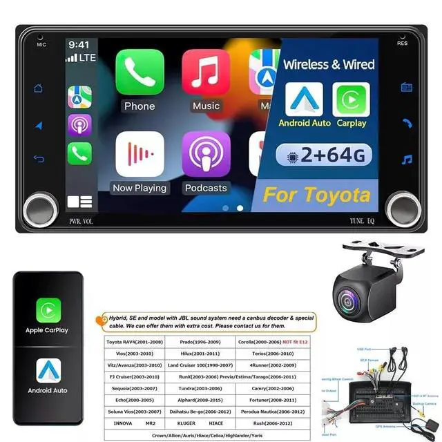 Alt view image 7 of 7 - 2+64G Double Din Car Stereo for Toyota 4Runner 2003-2009 with Wireless CarPlay and Android Auto, 7 Inch IPS Touchscreen Android 14 Car Radio Support Bluetooth WiFi GPS SWC FM RDS