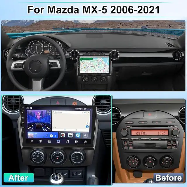 Alt view image 2 of 7 - Android 14 Car Stereo for Mazda MX-5 2006-2021 w/Wireless Carplay Android Auto, 9" IPS HD Touchscreen Double Din Car Radio Receiver GPS Navigation Bluetooth AHD SWC Mirror Link Backup Camera, 2+32G
