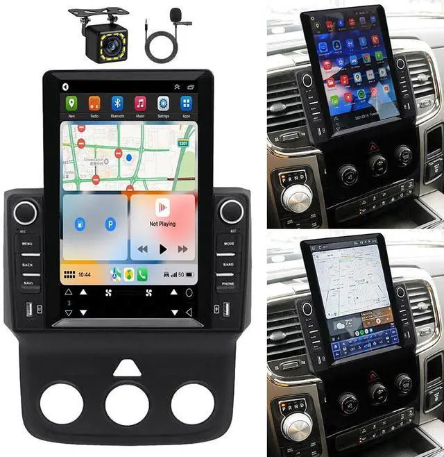 Alt view image 3 of 7 - Double Din Car Stereo for Dodge Ram 1500 2500 3500 4500 5500 2013-2019 w/Wireless Carplay Android Auto, 9.7" Touch Screen Android 13 Car Radio GPS Bluetooth SWC BT Camera, Only fit Manual AC, 2+32G