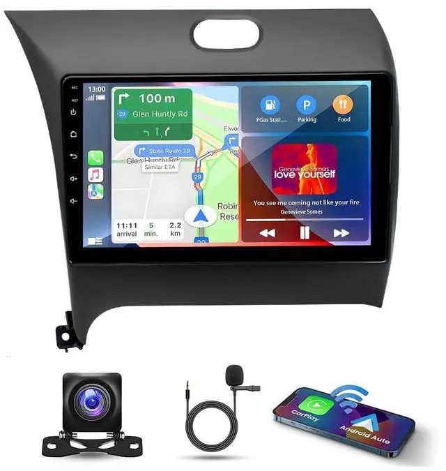 Main image of 4G+64G Android 13 Double Din Car Stereo for Kia Cerato K3 Forte 2013 2014 2015 2016 2017 2018, 9 Inch HD Touch Screen Car Audio Receiver w/Carplay Android Auto GPS Navigation Bluetooth Backup Camera