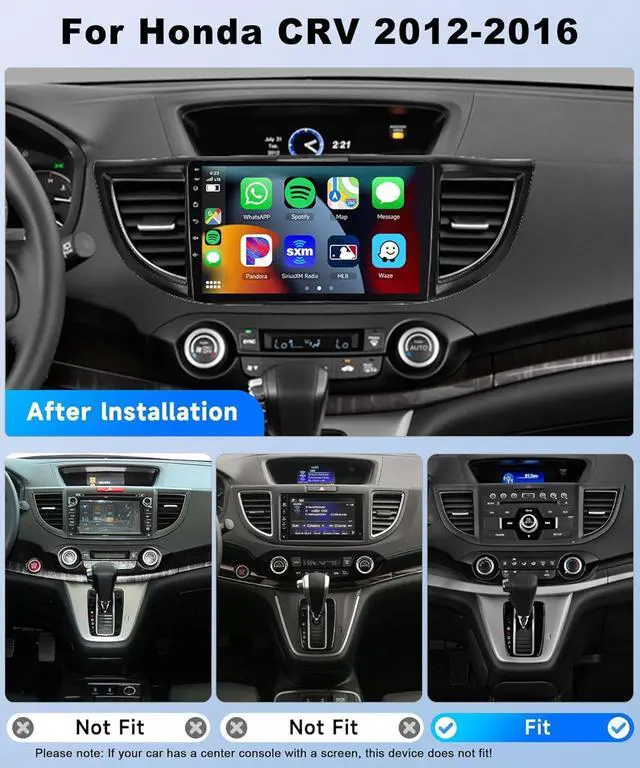 Alt view image 2 of 7 - Double Din Car Stereo for Honda CRV 2012-2016 with Wireless CarPlay and Android Auto, 10 Inch IPS Touchscreen Android 14 Car Radio Support Bluetooth WiFi GPS SWC FM RDS Camera, 2+32G