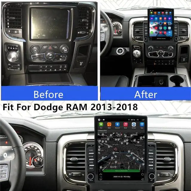 Alt view image 2 of 7 - 9.7 inch Car Radio Stereo for Dodge Ram 1500 2500 3500 2013 2014 2015 2016 2017 2018, 2GB +32GB, with Wireless & Wired Carplay,Built-in GPS WiFi DSP Camera MIC (Only fit Manual AC) (2+32 at)