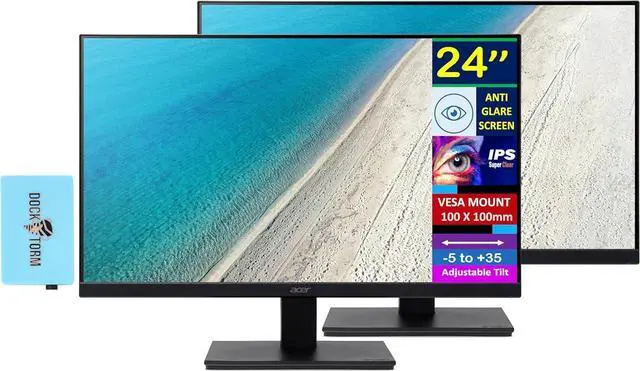 Main image of Acer 24" FHD IPS Monitor with 4 ms Response Time, Anti-Glare (2 Pack) | Adaptive Sync, VESA Mount (100x100mm), HDMI, VGA & Dockztorm USB Port Expander, Black