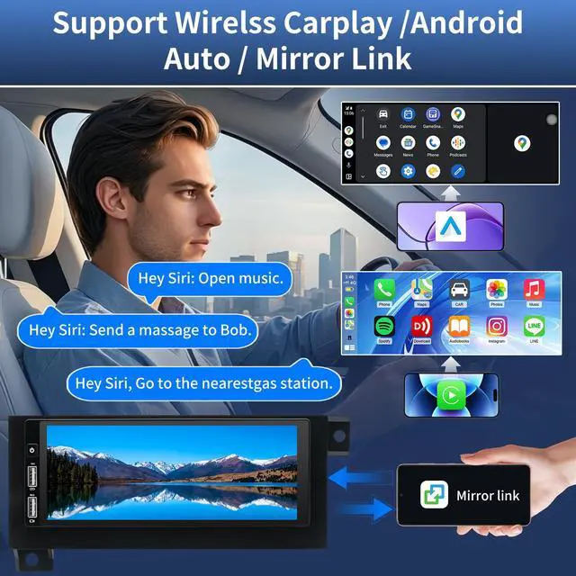 Alt view image 3 of 6 - 6.86 Inch Touchscreen Car Radio for Dodge Dakota 1987-2000 | with Wireless CarPlay Android Auto,2+32G Android 13 Double Din Car Stereo Head Unit w/GPS Bluetooth WiFi FM SWC Camera