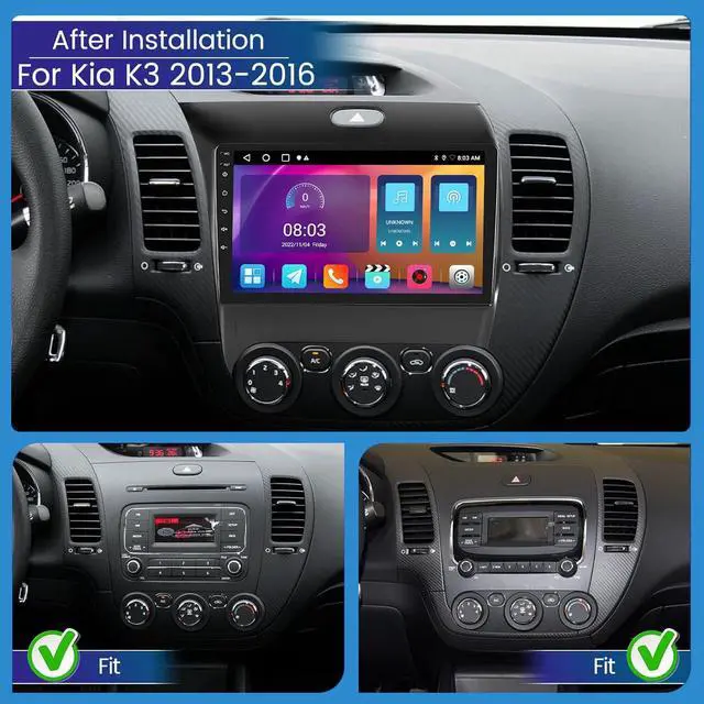 Alt view image 2 of 7 - 4G+64G Android 13 Double Din Car Stereo for Kia Cerato K3 Forte 2013 2014 2015 2016 2017 2018, 9 Inch HD Touch Screen Car Audio Receiver w/Carplay Android Auto GPS Navigation Bluetooth Backup Camera