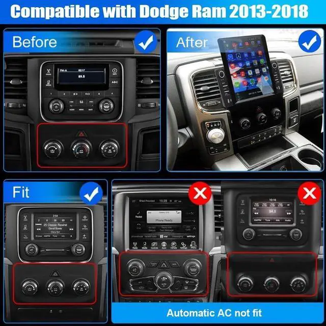 Alt view image 2 of 7 - Double Din Car Stereo for Dodge Ram 1500 2500 3500 4500 5500 2013-2019 w/Wireless Carplay Android Auto, 9.7" Touch Screen Android 13 Car Radio GPS Bluetooth SWC BT Camera, Only fit Manual AC, 2+32G