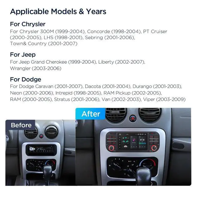 Alt view image 2 of 7 - Android 14 Car Stereo for Jeep Wrangler (2003-2006) Dodge Chrysler, 5 Inch IPS Touch Screen Head Unit GPS Navigation Bluetooth Built-in DSP Support CarPlay Android Auto 4G LTE (4+64G)