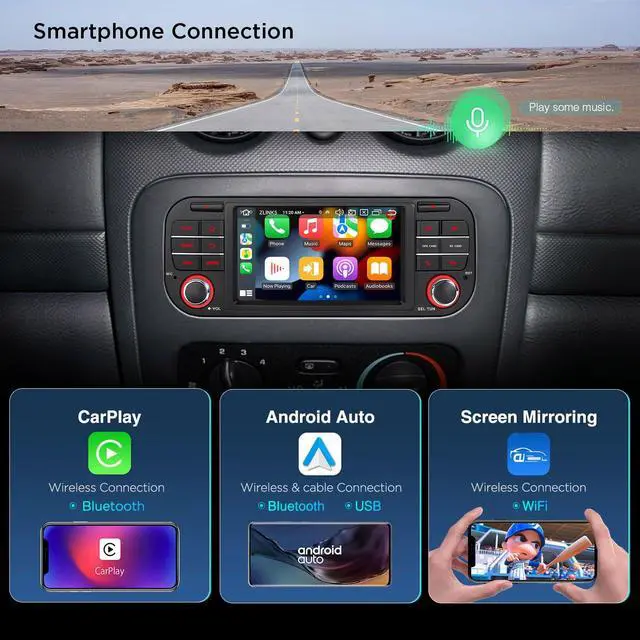 Alt view image 5 of 7 - Android 14 Car Stereo for Jeep Wrangler (2003-2006) Dodge Chrysler, 5 Inch IPS Touch Screen Head Unit GPS Navigation Bluetooth Built-in DSP Support CarPlay Android Auto 4G LTE (4+64G)