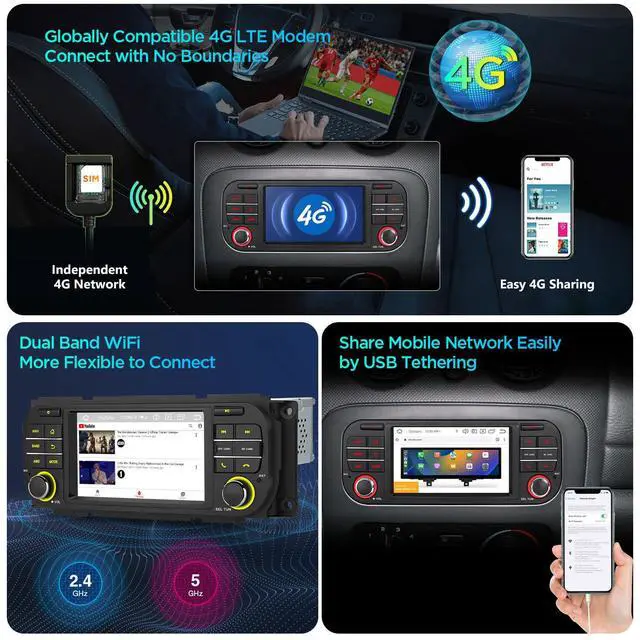 Alt view image 6 of 7 - Android 14 Car Stereo for Jeep Wrangler (2003-2006) Dodge Chrysler, 5 Inch IPS Touch Screen Head Unit GPS Navigation Bluetooth Built-in DSP Support CarPlay Android Auto 4G LTE (4+64G)