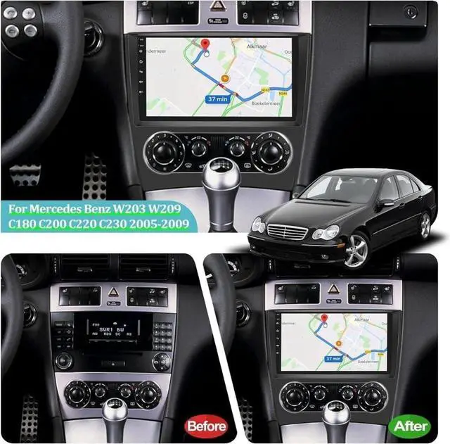 Alt view image 2 of 6 - 4+64G Car Radio for Mercedes C-Class W203 C230 CLK350 C280 C350 2003-2009 CLK W209 With Wireless Carplay & Android Auto, 9 Inch IPS Touch Screen for Mercedes Car Stereo BT FM Backup Camera SWC