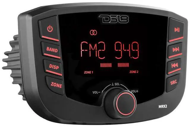 Main image of Hydro MRX2 Marine and Powersports Headunit Media Center Receiver LCD Screen with AM/FM Radio, USB and Bluetooth, 2 Zones, 4 Volts Output, BT, RDS 4X40 Watts
